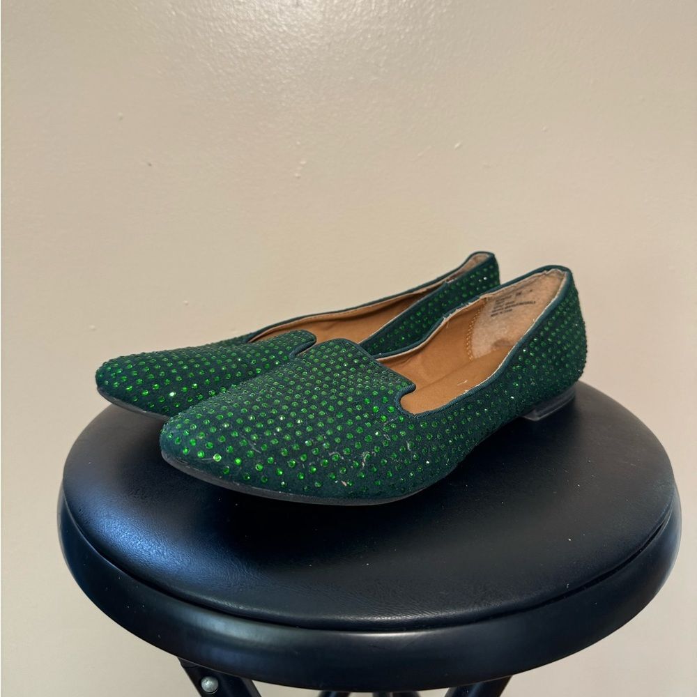 Green MIA Bedazzled Loafers Size 9 EUC